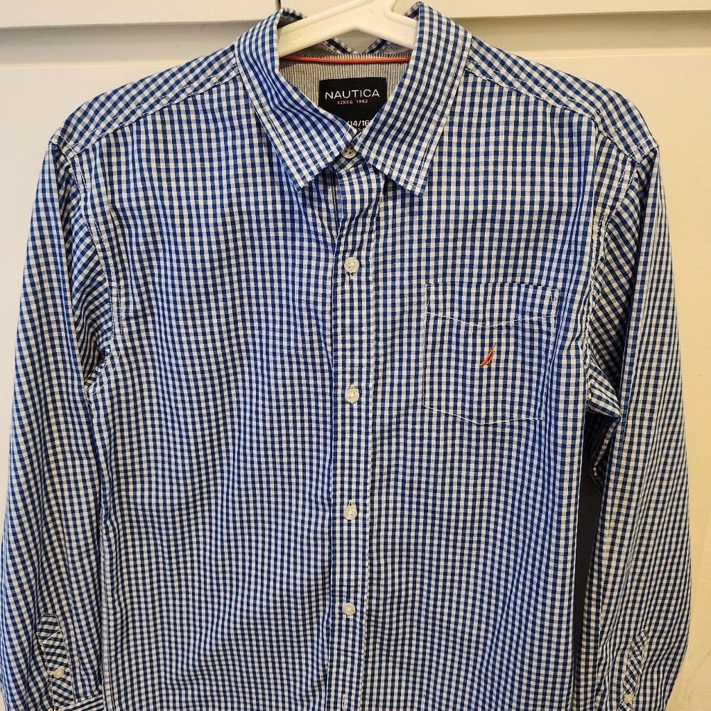 Nautica Blue Casual Button Down Shirt Gingham Check